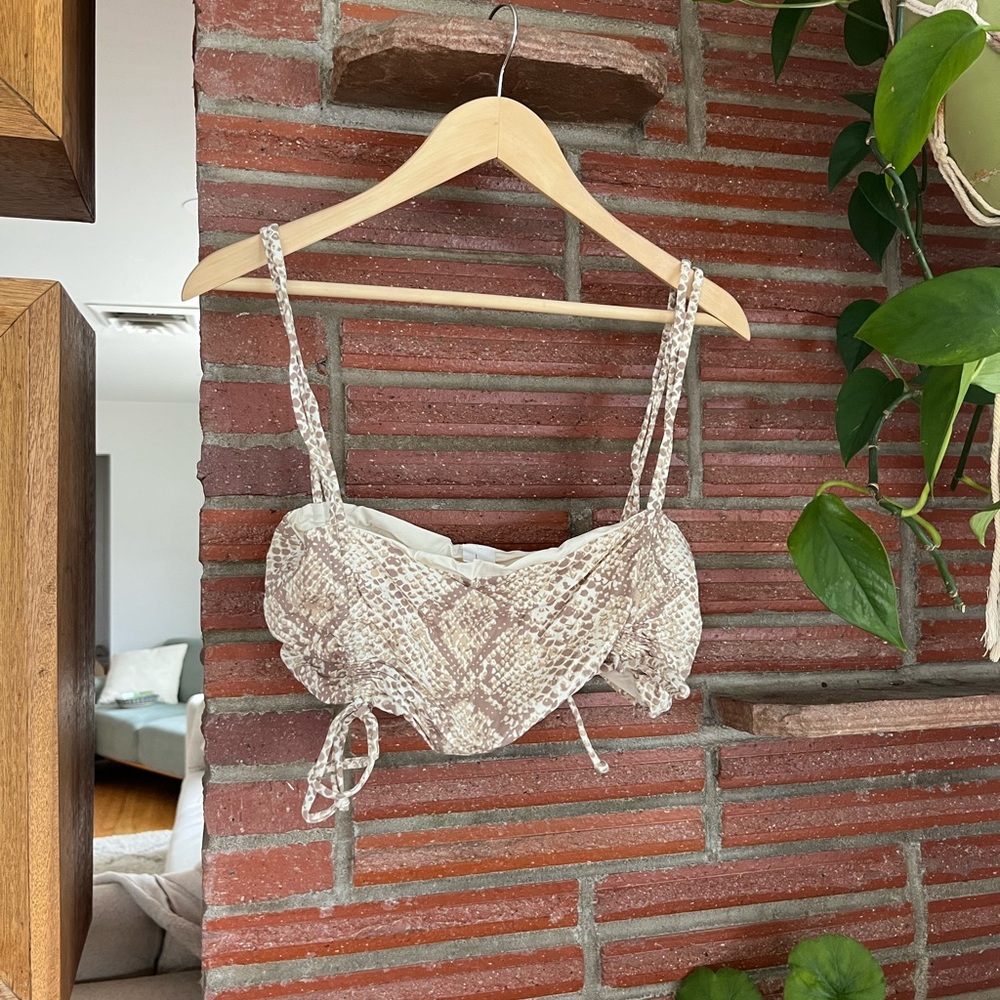Snake Print Bandeau-like Bikini Top with Adjustable Straps
